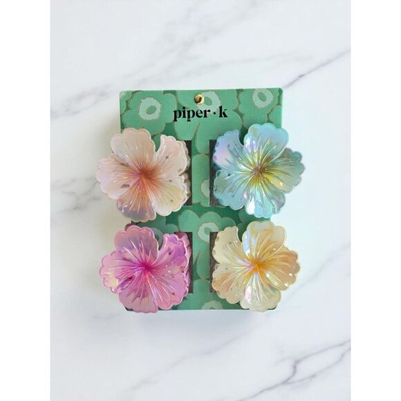 New Set of 4 Opal Hibiscus Hawaiian Hawaii Flower Large Hair Claw Clips Gift - Picture 1 of 2